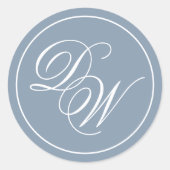 Monogram Stusty Blue Elegant White Script Initiale Ronde Sticker (Voorkant)