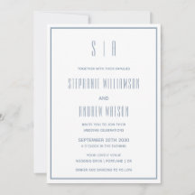 Monogram Stusty Blue en White Modern Simple Weddin