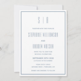 Monogram Stusty Blue en White Modern Simple Weddin
