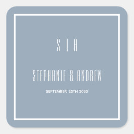 Monogram Stusty Blue en White Modern Simple Weddin Vierkante Sticker