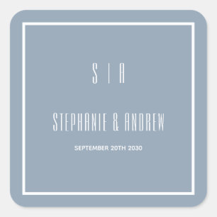 Monogram Stusty Blue en White Modern Simple Weddin Vierkante Sticker