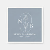 Monogram Stusty Blue Minimalist Elegant Wedding Servet (Voorkant)