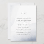 Monogram Stusty Blue Waterverf Wash Weddenschap Kaart (Voorkant)