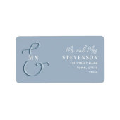 Monogram Stusty Blue Wedding Return Label (Voorkant)
