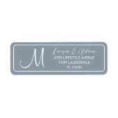 Monogram Stusty Blue Wedding Return Label (Voorkant)