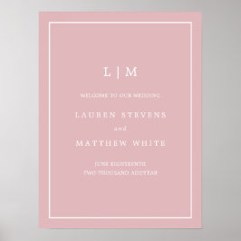 Monogram Stusty Roos Roze Elegant Welkomsthuwelijk Poster