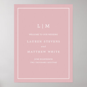 Monogram Stusty Roos Roze Elegant Welkomsthuwelijk Poster