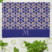 Monogram Stylish Indigo Spaans-Mediterrane Tile Theedoek (Gevouwen)