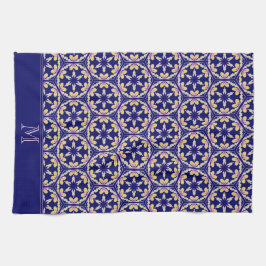 Monogram Stylish Indigo Spaans-Mediterrane Tile Theedoek