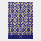 Monogram Stylish Indigo Spaans-Mediterrane Tile Theedoek (Verticaal)