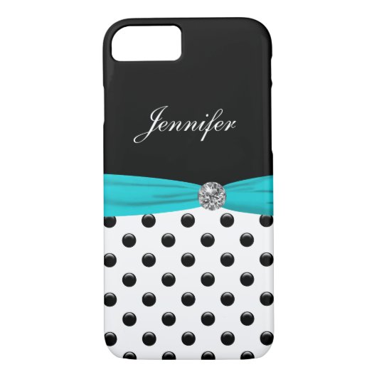 Monogram Stylish Polka Dot Turquoise Case-Mate iPhone Case (Achterkant)