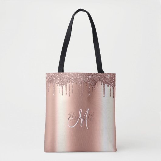 Monogram Stylist Roze Goud Gitter Drips Metaal Tote Bag (Voorkant)