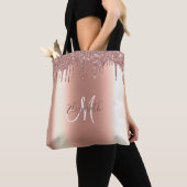 Monogram Stylist Roze Goud Gitter Drips Metaal Tote Bag (Dichtbij)