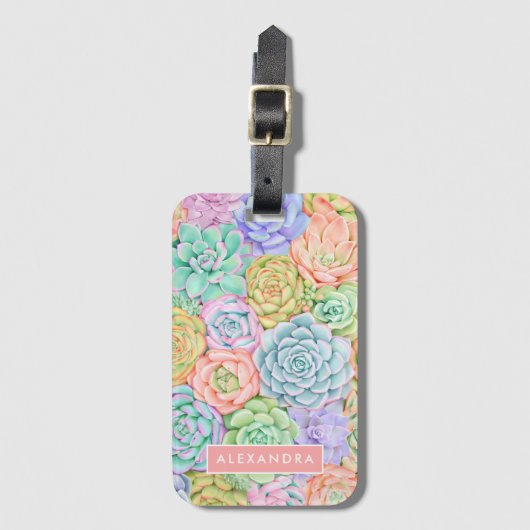 Monogram Succulente Waterverf Kleurrijke pasta Bagagelabel (Voorkant (verticaal))