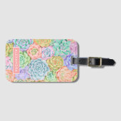 Monogram Succulente Waterverf Kleurrijke pasta Bagagelabel (Voorkant (horizontaal))