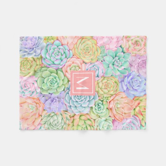 Monogram Succulente Waterverf Kleurrijke pasta Fleece Deken (Voorkant (Horizontaal))