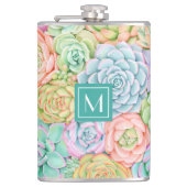 Monogram Succulente Waterverf Kleurrijke pasta Heupfles (Voorkant)