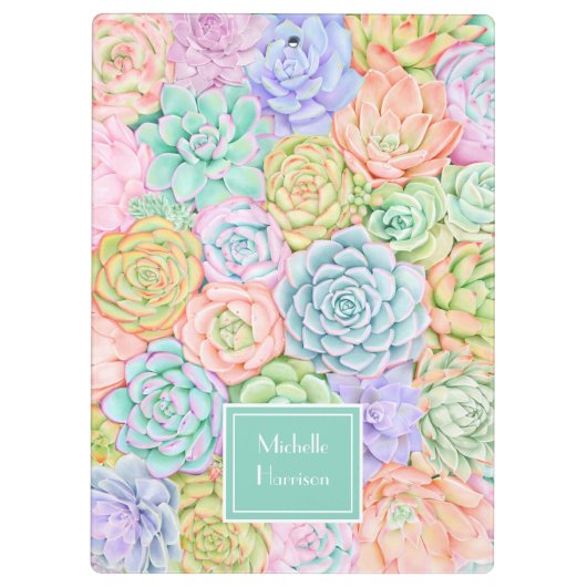 Monogram Succulente Waterverf Kleurrijke pasta Klembord (Achterkant)