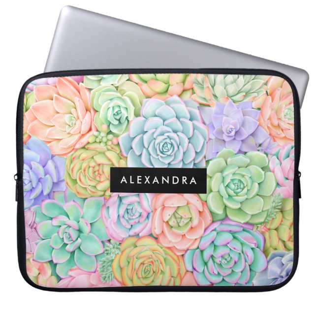 Monogram Succulente Waterverf Kleurrijke pasta Laptop Sleeve (Voorkant)