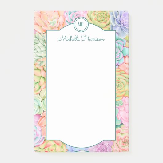 Monogram Succulente Waterverf Kleurrijke pasta Post-it® Notes (Voorkant)