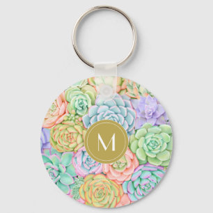 Monogram Succulente Waterverf Kleurrijke pasta Sleutelhanger