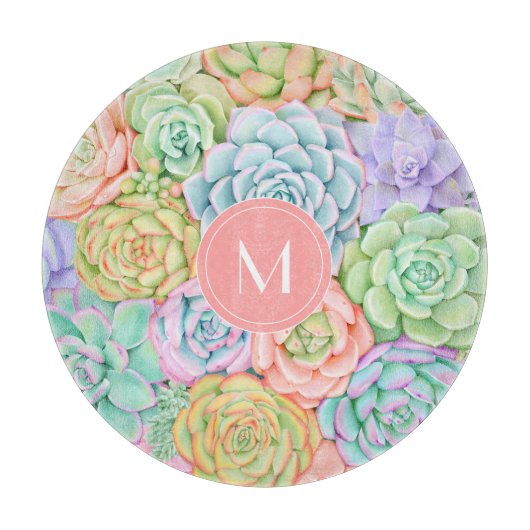 Monogram Succulente Waterverf Kleurrijke pasta Snijplank (Voorkant)