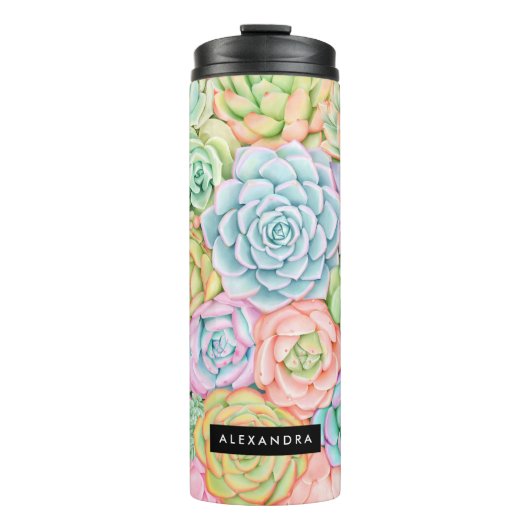Monogram Succulente Waterverf Kleurrijke pasta Thermosbeker (Voorkant)