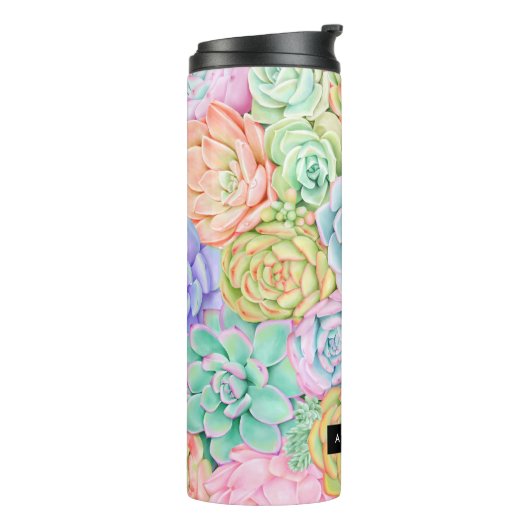 Monogram Succulente Waterverf Kleurrijke pasta Thermosbeker (Gedraaid links)