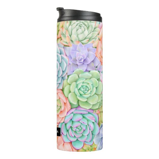 Monogram Succulente Waterverf Kleurrijke pasta Thermosbeker (Geroteerd rechts)
