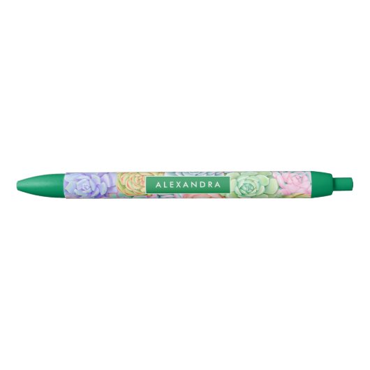 Monogram Succulente Waterverf Kleurrijke pasta Zwarte Inkt Pen (Voorkant)