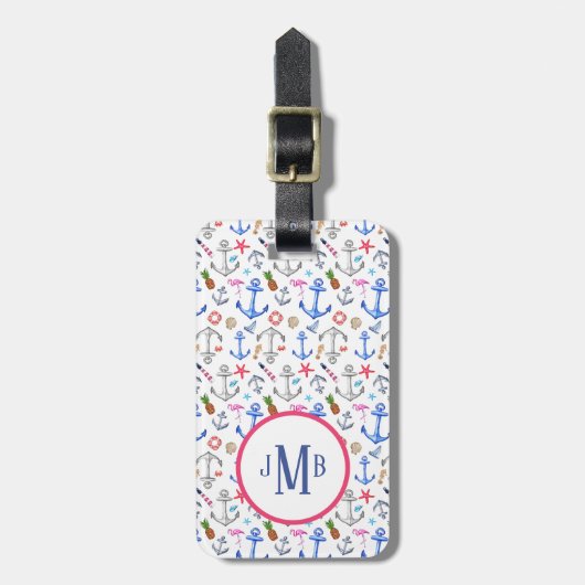 Monogram Summer Beach Patroon Bagagelabel (Voorkant verticaal)