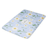 Monogram Summer Daisies Pattern Light Blue Stripe Badmat (Gekanteld)