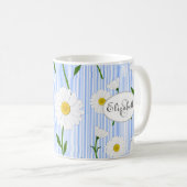 Monogram Summer Daisies Pattern Light Blue Stripe Koffiemok (Voorkant rechts)
