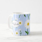 Monogram Summer Daisies Pattern Light Blue Stripe Koffiemok (Voorkant links)