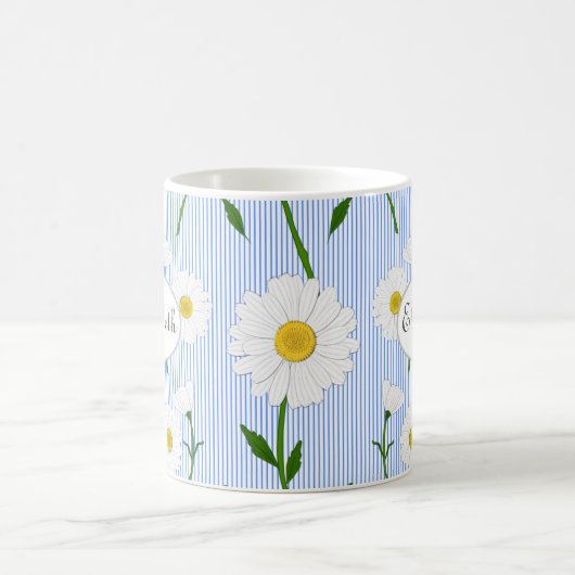 Monogram Summer Daisies Pattern Light Blue Stripe Koffiemok (Center)