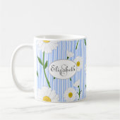 Monogram Summer Daisies Pattern Light Blue Stripe Koffiemok (Links)