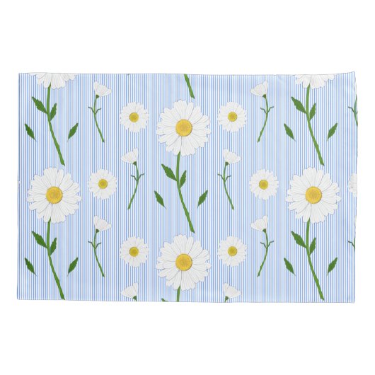Monogram Summer Daisies Pattern Light Blue Stripe Kussensloop (Achterkant)
