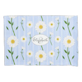 Monogram Summer Daisies Pattern Light Blue Stripe Kussensloop (Voorkant)