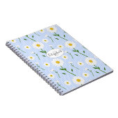 Monogram Summer Daisies Pattern Light Blue Stripe Notitieboek (Rechterzijde)