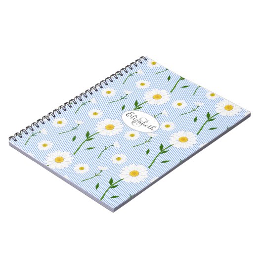 Monogram Summer Daisies Pattern Light Blue Stripe Notitieboek (Linkerzijde)
