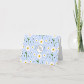 Monogram Summer Daisy floral Pattern Blue Stripe Notitiekaartje (Voorkant)