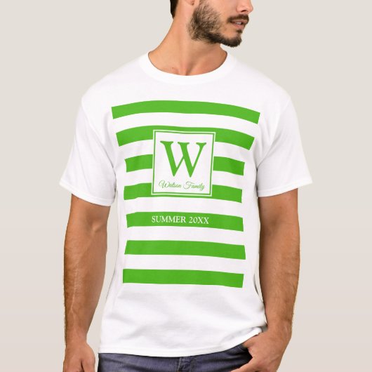 Monogram Summer Family Reunion Kelly Green Stripes T-shirt (Voorkant)