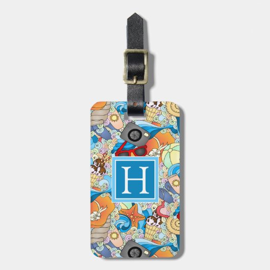 Monogram Summer Fun Pattern Bagagelabel (Voorkant verticaal)