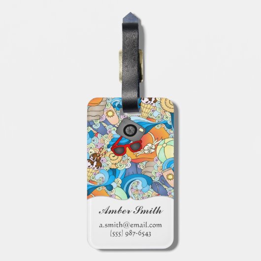 Monogram Summer Fun Pattern Bagagelabel (Achterkant verticaal)