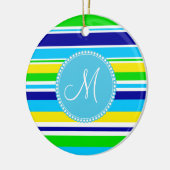 Monogram Summer Striped Blauwgroen Groen Geel Blau Keramisch Ornament (Links)