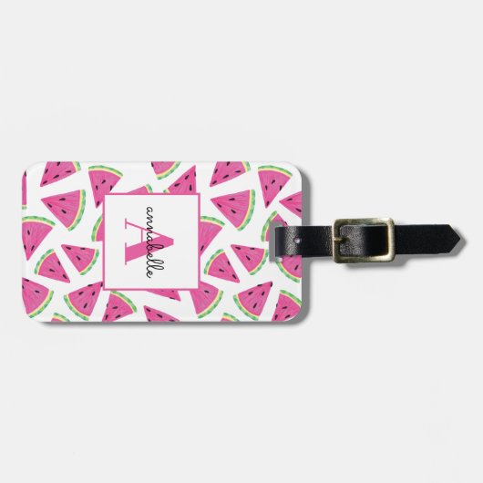 Monogram Summer Watermelon gepersonaliseerd Bagagelabel (Voorkant horizontaal)