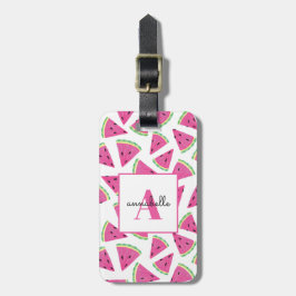 Monogram Summer Watermelon gepersonaliseerd Bagagelabel