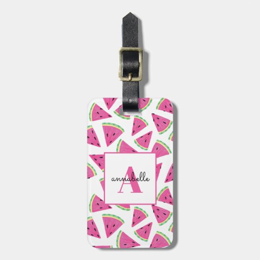Monogram Summer Watermelon gepersonaliseerd Bagagelabel (Voorkant verticaal)