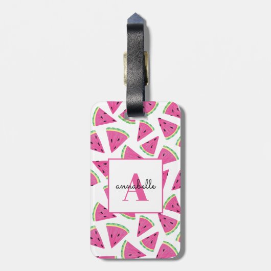 Monogram Summer Watermelon gepersonaliseerd Bagagelabel (Achterkant verticaal)