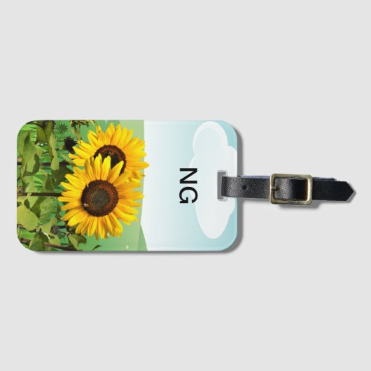 Monogram Sunflower Yellow Flower Travel Bagagelabel (Voorkant (horizontaal))